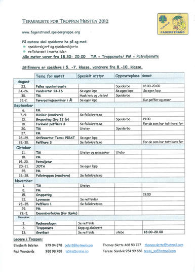 Terminliste høsten 2012 Terminliste høsten 2012